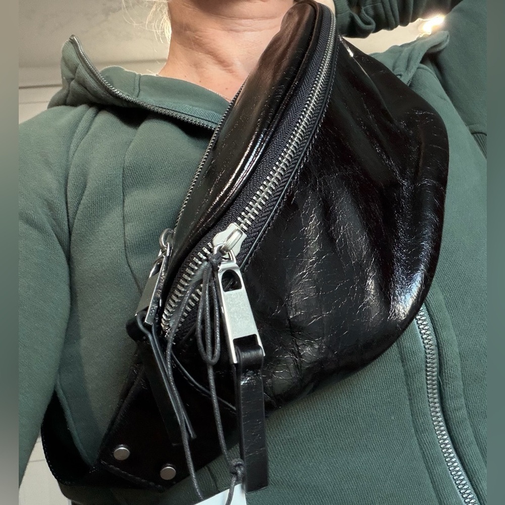 NWT Treasure & Bond Black Glazed Leather Waist Bag Fanny Pack